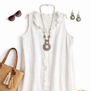 Women's Plus Size|🆕 Summer White Dress with Ruffled Collar |  RJ0503L